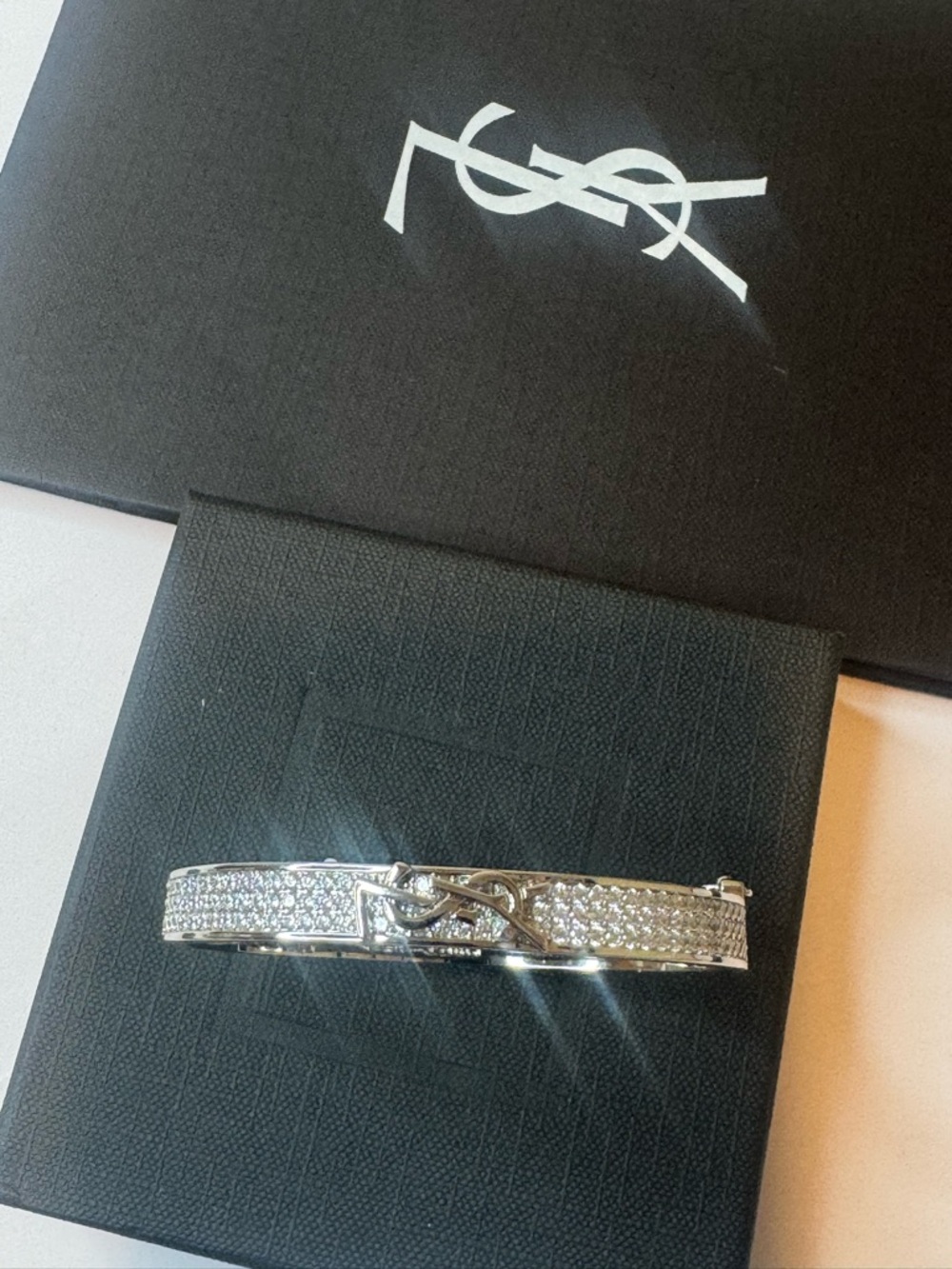 Saint Laurent Silver Crystal Logo Pavé Bracelet - Picture 11 of 13